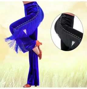 Velvet tassels latin ballroom dance pants for women Jitterba dance clothes fringed trousers modern dance diamond-studded Latin dance practice pants women