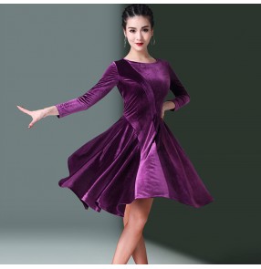 velvet Women's latin dance dresses for girls stage performance competition salsa chacha samba dance skirt dress