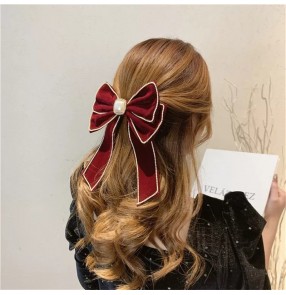 Vintage Retro wine red black velvet big bow hair flowers hairpin Korean exquisite sweet singers stage performance hair accessories