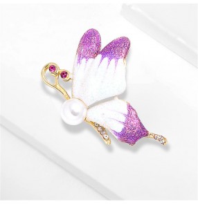 violet Bling Butterfly brooch temperament shawl buckle pearls Prom zircon brooch men and women suit pins