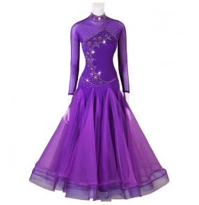 Violet competition ballroom dancing derss for women girls stage performance long sleeves stage performance waltz tango dance dress for female 