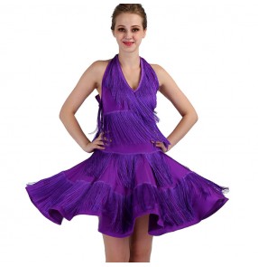 Violet Latin dresses for women female competition stage performance rumba salsa chacha dancing costumes