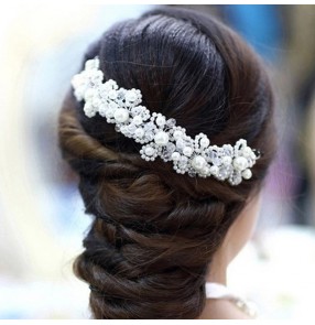Wedding party bride headwear crystal handmade beaded bride white pearl flowers bridal wedding hair accessories