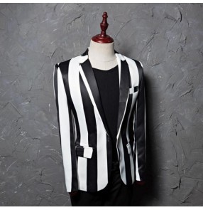 white and black jazz dancing blazers Striped singers chorus long sleeves stage performance competition host party cosplay coats