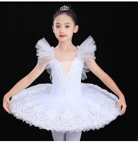White ballet dance dress tutu skirts for girls kids Swan Lake sequins pettiskirts ballerina performance costume Sleeping Beauty stage dress for children