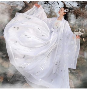 White black chinese hanfu fairy dress for women stage performance photos shooting Tang song ming han dynasty ancient chinese folk costumes anime film drama cosplay dresses