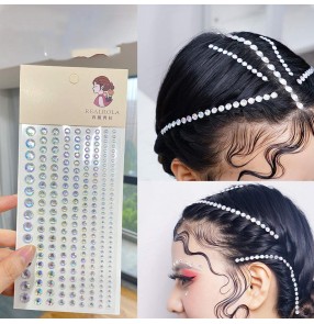 White black diamond Stage makeup stickers for women girls Gemstones hair style stickers bright bling eyes face rhinestones decorative jewelry hair nail stickers 