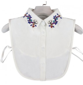 White black dickey collar for women detachable collar half shirt female rhinestone flower decoration collar for sweater 