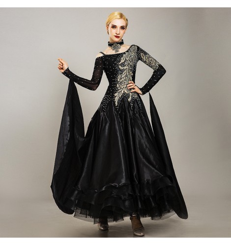 White Black Red Blue Ballroom Dancing Dresses For Women Stage Performance Waltz Tango Dance Dresses