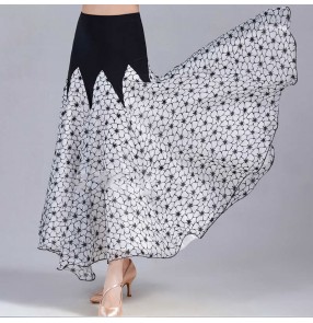 White black red floral competition Modern ballroom dance skirt female waltz dance swing skirts national standard foxtrot smooth dance skirts for lady