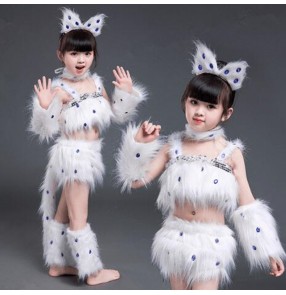 white cat cosplay fur costumes for girls jazz dance costumes fox girl cosplay animal dance costumes for children Halloween cosplay outfits