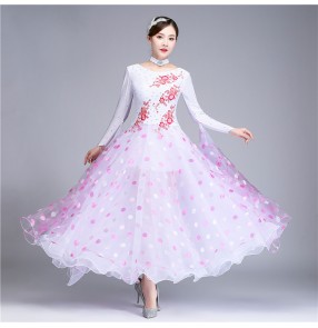 White colored women girls ballroom dancing dresses stage performance waltz tango dance dresses