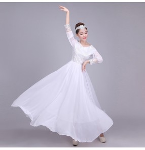 White colored women girls flamenco bull dance dresses dresses Spanish flamenco ballroom dancing dresses