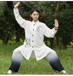 White gradient Tai Chi clothing women's spring and autumn embroidery wushu kungfu performance clothing morning exercise uniforms martial arts Tai Chi exercises suit