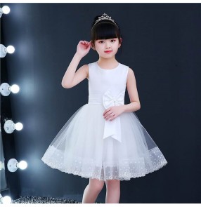 White light pink colored princess dress flowers girls dress modern dance stage performance jazz dance dresses ballet chorus dresses