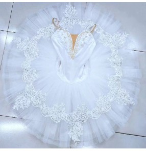 White little swan lake tutu skirt professional ballet dance dress for girls children ballerina classical ballet dance costumes