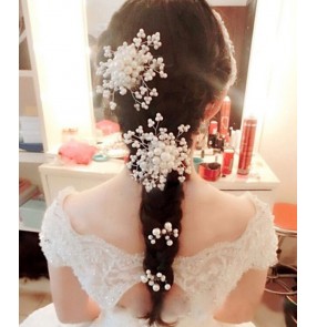 white Pearl bridal headdress Korean pearl hair comb accessories Photo studio wedding bridal headdress