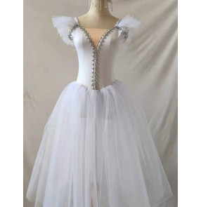 White pink long ballet dress for girls kids ballerina Professional moden dance tutu skirt Children Little Swan Performance Costume