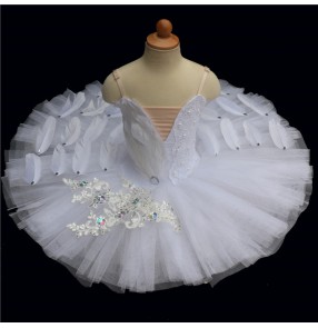White swan lake ballet dance dress for kids children feather tutu pancake skirt ballerina competition classical ballet dance dress for girls