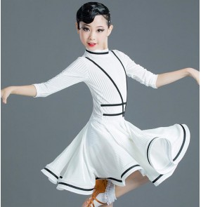 White with black velvet girls ballroom latin dance dresses stage performance latin dance dress for kids 