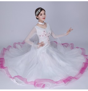 White with pink ballroom dancing dresses for women waltz tango dance dresses