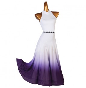 White with purple gradient ballroom dance dress for women girls waltz tango foxtrot smooth dance long gown for female