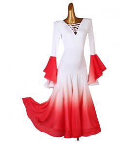 White with red gradient color ballroom dancing dresses for women kids modern waltz tango foxtrot ballroom dance long dresses
