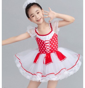 White with red polka dot modern dance tutu skirts ballet dance dresses for baby toddlers kids baby ballerina dance leotard dress princess dresses for children