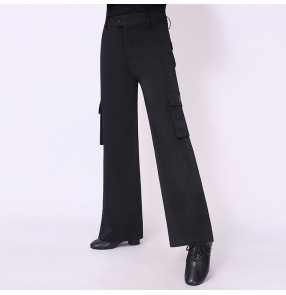 Wide leg Latin dance pocket pants men and women high waist professional Latin pants black ballroom practice dance trousers dance pants