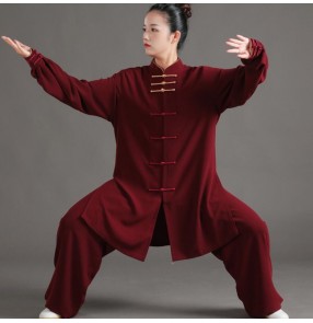 Wine black blue mint color Tai Chi clothing male and femal Chinese kung fu whushu uniforms martial art performance clothing morning exercises gyms practice clothes for men women