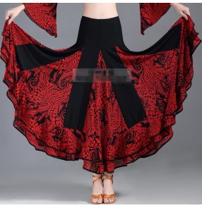 Womebn black white red floral printed ballroom dancing skirts comeptition waltz tango dance skirts