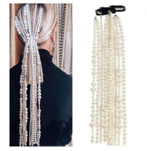 women ABS imitation pearl fashion tassel hair chain for singers stage performance night club pole dance hair accessories