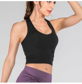 Women Backless Gym Yoga Crop Tops Yoga Shirts  halter neck dance Training Top Fitness Running Sport T-Shirts