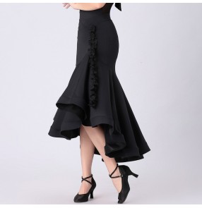 Women Ballroom Dance Skirts For female black waltz tango practice dance long skirt  Adult female ballroom dancing big swing skirt