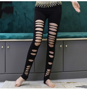 Women belly dance ripped pants stage performance modern dance practice legging pants