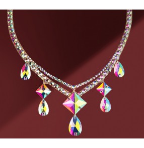 Women Belly latin ballroom competition dance performance jewelry bling necklace modern national standard oriental dance accessories