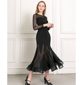 Women black ballroom dance dresses Female latin dance dress Practicing clothes and big skirts Waltz costume