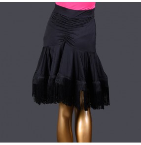 Women black fringe latin dance skirts ballroom salsa cha cha dancing tassels skirt for female girls 