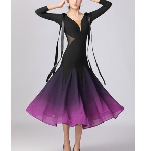 Women black purple gradient ballroom dance dress for female waltz tango foxtrot smooth dance long dress modern dance swing skirts
