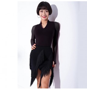 Women black purple Latin dance costume latin dance fringed skirts female adult latin salsa practice clothes show Latin dance dress