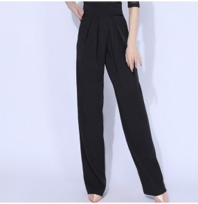 Women black red ballroom latin dance long pants high waistline wide leg ballroom waltz tango dance long swing pants for lady