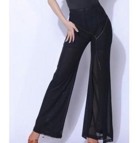 Women black red Latin dance pants women ballroom dance trousers Modern dance wear wide-leg pants professional performance pants