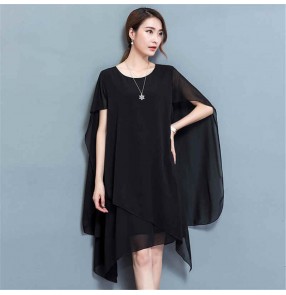 Women Black red plus size chiffon loose dress Enlarged loose and thin cloak cover belly chiffon dress