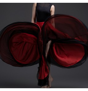 Women black red white flamenco dance skirts spanish bull dance paso double dance double layers swing skirts classical stage performance costumes one size