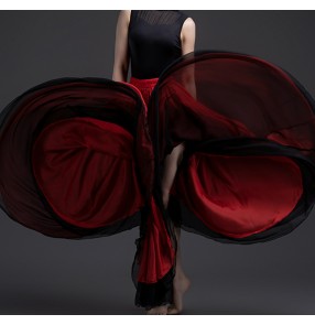 Women black red white flamenco dance skirts spanish bull dance paso double dance double layers swing skirts classical stage performance costumes one size