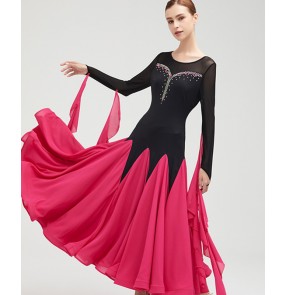 Women black with fuchsia white ballroom dance dresses competition waltz tango dance dresses foxtrot smooth ballroom dance costumes for female