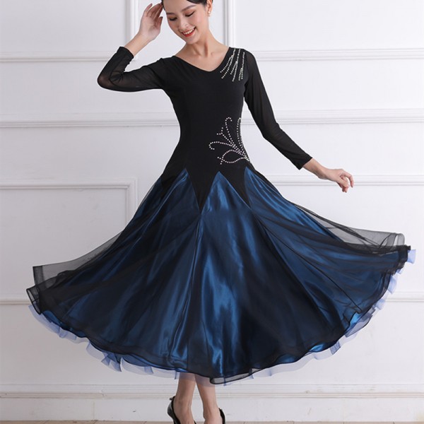 Women black with navy blue competition ballroom dance dresses with ...