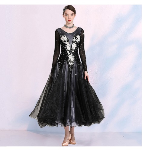 Women black with silver gold ballroom dancing dresses long sleeves ...