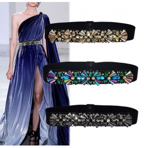 Women bling waistline dresses belt Female slender girdle dress crystal rhinestones elastic sashes fashion host singers model show waist belt