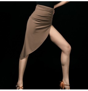 Women Brown coffee black latin dance skirt side split irregular sexy modern dance latin dance clothing for female